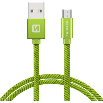 Počítač SWISSTEN datový kabel USB-A / micro USB, s textilním opletem, délka 2 m Barva kabelu: Zelená