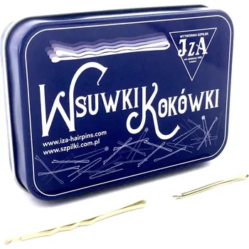 VÝPRODEJ: JZA P-024/0621 sponky do vlasů 20 ks profilované s kuličkou, 6 cm + 20 ks hladké, 4 cm v kovové krabičce, barva zlatá