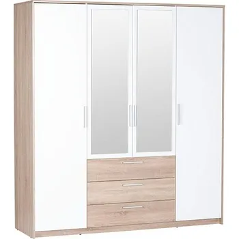 Šatní skříň Skříň se zrcadlem čtyřdvéřová dub sonoma/bílá MILO 02