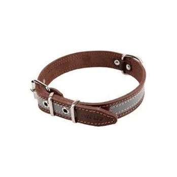 Obojek pro psa 2WOLFS Kožený obojek - NATURE s reflexní páskou