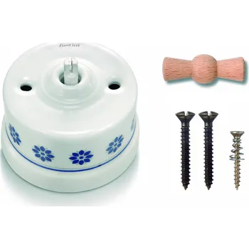 vypínač FONTINI by Font Barcelona Porcelánový vypínač povrchový Garby M/S dekor, klička natural+lak Řazení: Vypínač č.6 – schodišťák – ovládá se ze 2 míst 30 308 61 81