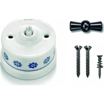 vypínač FONTINI by Font Barcelona Porcelánový vypínač povrchový Garby M/S dekor, klička černý nikl Řazení: Vypínač č.6 – schodišťák – ovládá se ze 2 míst 30 308 61 30