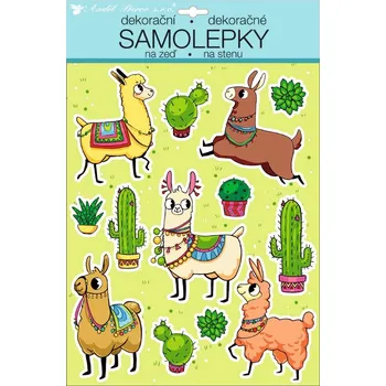 Samolepící dekorace Dětská samolepicí dekorace na stěnu barevné lamy s glitry 10266 / Samolepky pro děti ( 35 x 27 cm ) Room Decor
