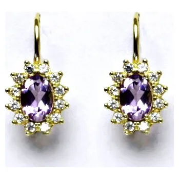 Drahý kámen Zlaté náušnice Kate, žluté i bílé zlato, přírodní ametyst světlý, čiré zirkony, NK 1480