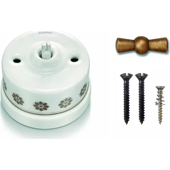 vypínač FONTINI by Font Barcelona Porcelánový vypínač povrchový Garby H/Z dekor, klička antický bronz Řazení: Vypínač č.6 – schodišťák – ovládá se ze 2 míst 30 308 63 83