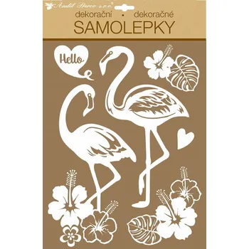Samolepící dekorace Samolepicí dekorace na stěnu bílí plameňáci s glitry 10281 / Samolepky na zeď ( 35 x 27 cm ) Room Decor