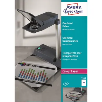 Samolepící etiketa Avery Zweckform 3561 Projektorové fólie A4, 50 ks, pro barevný laser, PET, čiré