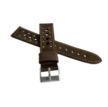 Řemínek na hodinky Perforovaný tmavě hnědý prošitý řemínek LAVVU VINTAGE z luxusní kůže Top Grain - LSGUC20 (řemínek, pásek na hodinky - šířka 20mm)
