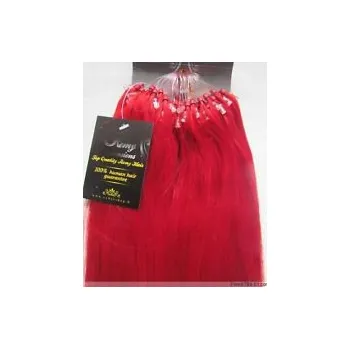 Příčesek MICRO RING 50 pramenů ČERVENÁ, 45cm,100% lidské vlasy k prodloužení