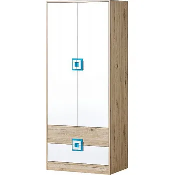 Šatní skříň NIKOS 1 šatní skříň 80, bílá/dub jasný-úchyt tyrkys