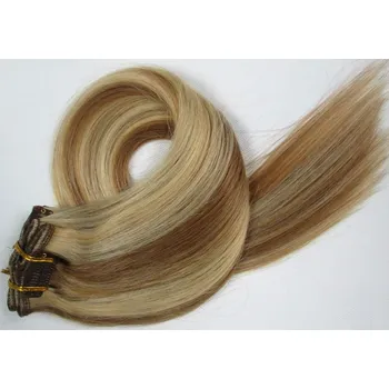 Příčesek CLIP IN 7pásů BLOND MELÍR #12/613, 75g, 50cm,100% lidské vlasy