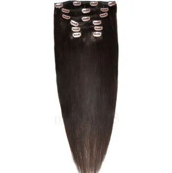 Příčesek CLIP IN 7pásů TMAVĚ HNĚDÁ #02, 70g, 45cm,100% lidské vlasy