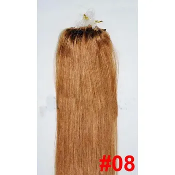 Příčesek MICRO RING INDIAN REMY 100 pramenů HNĚDÁ #8, 80g, 40cm, lidské vlasy k prodloužení