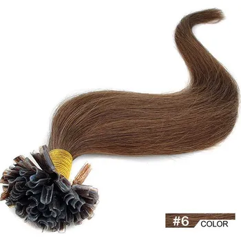 Příčesek KERATIN EXTENSION 100 pramenů SVĚTLE HNĚDÁ vlasy #06, 50g, 45cm,100% lidské k prodloužení