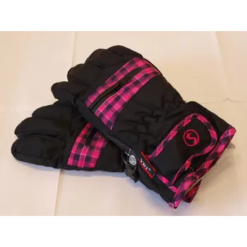 Čepice Výrobce Dětské rukavice černé s růžovou kostičkou Velikost: L