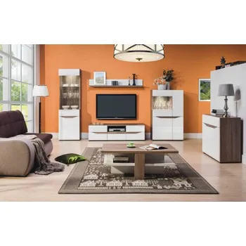 Obývací stěna Obývací sestava LIONEL-dub sonoma truflový/bílý lesk - bez osvětlení