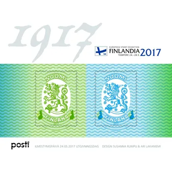Poštovní známka Posti Finland (2017) MiNr. 2517 - 2518 ** - Finsko - BLOCK 94 - 100. výročí vydání razítka "Finský erb" - Mezinárodní výstava poštovních známek FINLANDIA 2017, Tampere