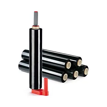 Obalový materiál Sada 6 rolí stretch fólie šířka 500mm, délka 300m, černá, neprůhledná, tloušťka 20µm + 1 plastový odvíječ | RAJA - Balení po 1 ks