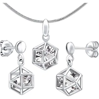 Souprava šperků Stříbrný set šperků klec s kamenem - náušnice a přívěsek
