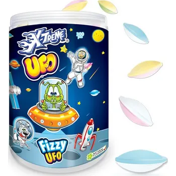 Oplatka X-TREME UFO s kyselým práškem 390g - dóza 300 ks (Kulaté oplatky z jedlého papíru, plněné kyselým práškem)