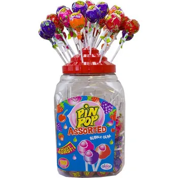 Bonbon Lízátko 18 g PIN POP se žvýkačkou MIX ASSORTED (ovocné lízátko se žvýkačkou, 100 ks)