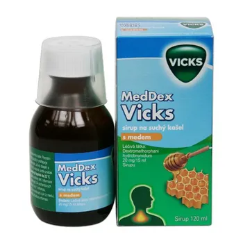 Lék na kašel, rýmu a nachlazení MedDex Vicks sirup na suchý kašel s medem 20 mg 120 ml