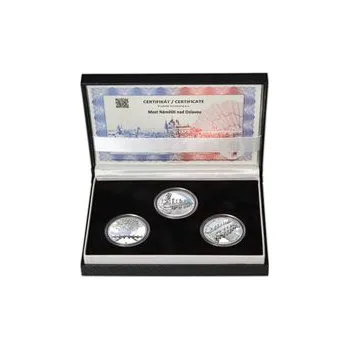 MOST V NÁMĚŠTI NAD OSLAVOU – návrhy mince 5000 Kč sada 3x stříbro 1 Oz patina