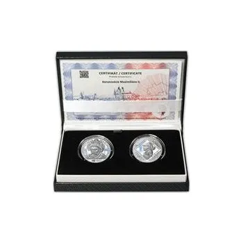 Korunovácia Maximiliána II. - návrhy mince 100 € sada Ag medailí 1 Oz patina