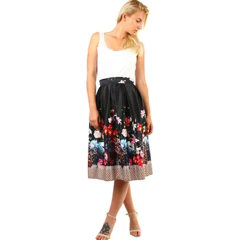 Dámská sukně Glara Dámská skládaná půlkolová retro sukně s květinovým potiskem 335547