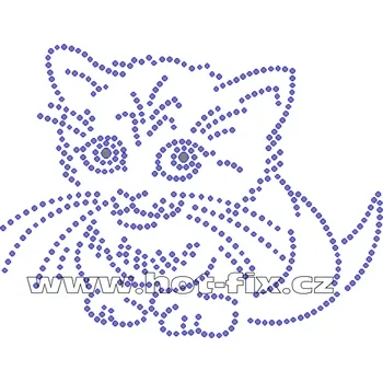ZA026 - kotě nažehlovací hot-fix kamínková aplikace na textil, cca rozměry 13,7x10,5cm barva: kameny barva 101 Crystal /stříbrná