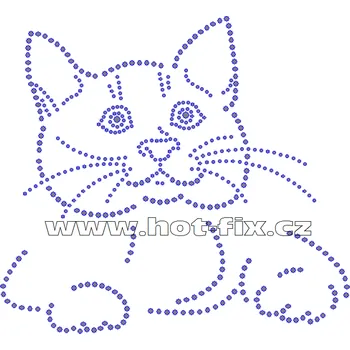 ZA022 - kočka hot-fix nažehlovací kamínková aplikace na textil, cca rozměry 19,2x17,5cm barva: kameny barva 101 Crystal /stříbrná