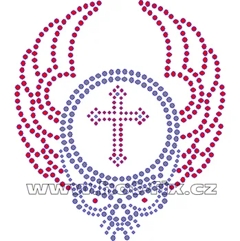 SL003 - nažehlovací potisk z hot-fix kamínků lebka s křídly, rozměry cca 12,1x13,8cm barva: polobroušené kameny barva 101 Crystal /stříbrná a 103 Siam /červená