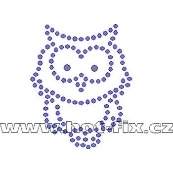 ZE019 - nažehlovací potisk z hot-fix kamenů sova, rozm. cca 4,5x5,5cm barva: kameny barva 101 Crystal /stříbrná