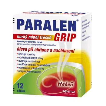 Lék na kašel, rýmu a nachlazení Paralen Grip Horký nápoj třešeň 12 sáčků