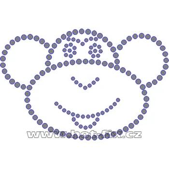 ZO003 - hlava opice nažehlovací potisk z hot-fix kamenů, rozměry cca 12,4x8,3cm barva: kameny barva 101 Crystal /stříbrná