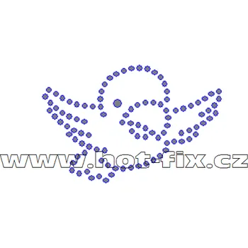 D035 - papoušek nažehlovací hot-fix kamínková aplikace na textil, rozměry cca 6,2x4,1cm barva: kameny barva 101 Crystal /stříbrná