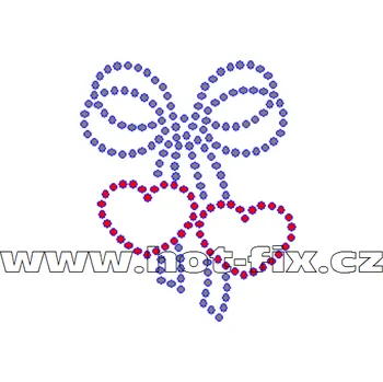 SB018 - srdíčka s mašlí hot-fix nažehlovací aplikace na textil, rozměry cca 5,2x6,3cm barva: polobroušené kameny barva 101 Crystal /stříbrná a 103 Siam /červená