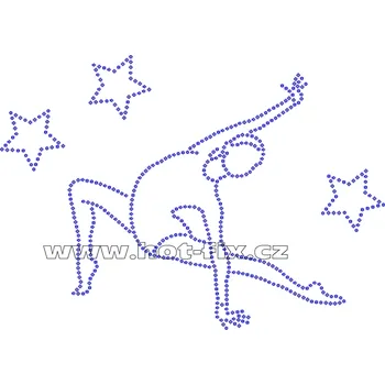 C099-A - gymnastka a hvězdy hot-fix nažehlovací kamínkový potisk na textil, rozměry 20,1x14,8cm barva: kameny barva 101 Crystal /stříbrná