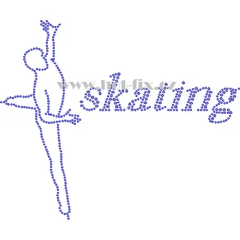 C162 - krasobruslař+nápis skating nažehlovací hot-fix kamínková aplikace na textil, rozměry cca 22,5x18,7cm barva: kameny barva 101 Crystal /stříbrná