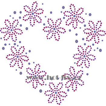 SB030-B - kytičkové srdce hot-fix kamínková nažehlovačka na textil, rozměry cca 16,3x14,3cm barva: polobroušené kameny barva 101 Crystal /stříbrná a 103 Siam /červená