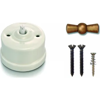 vypínač FONTINI by Font Barcelona Porcelánový vypínač povrchový Garby smetanová/klička antický bronz Řazení: Vypínač č.6 – schodišťák – ovládá se ze 2 míst 30 308 88 83