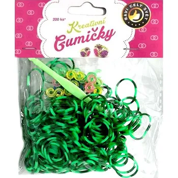 kreativní sada Gumičky Loom Bands (15) Loom Bands Pletací gumičky pruhované zelené 200ks + háček