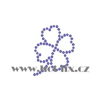 S017 - čtyřlístek hot-fix nažehlovací kamínková aplikace na textil, rozměry cca 3,4x3,8cm barva: kameny barva 101 Crystal /stříbrná