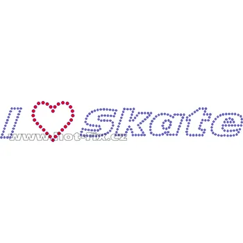 C129 - I love Skate nažehlovací potisk z hot-fix kamenů na tričko, textil, rozměry cca 20,1x3,5cm barva: polobroušené kameny barva 101 Crystal /stříbrná a 103 Siam /červená