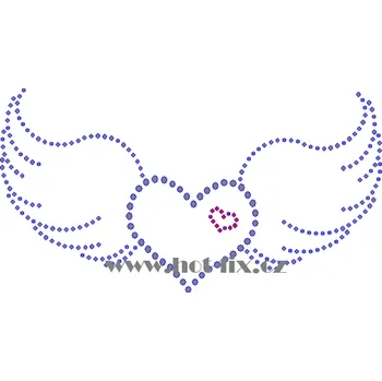 SB032 - srdce s křídly hot-fix kamínková nažehlovačka na textil, rozměry cca 18,0x8,7cm barva: polobroušené kameny barva 101 Crystal /stříbrná a 103 Siam /červená