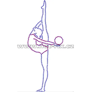 C081 - nažehlovací potisk z hot-fix kamínků gymnastka s míčem, rozměry cca 7,0x17,8cm barva: polobroušené kameny barva 101 Crystal /stříbrná a 103 Siam /červená