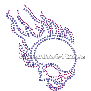 SL008-B - lebka nažehlovací potisk z hot-fix kamínků, rozměry cca 11,7x14,3cm barva: polobroušené kameny barva 101 Crystal /stříbrná a 103 Siam /červená