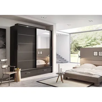 Šatní skříň Lenart Šatní skříň s Led osvětlením Arti 05 (200) - černý mat