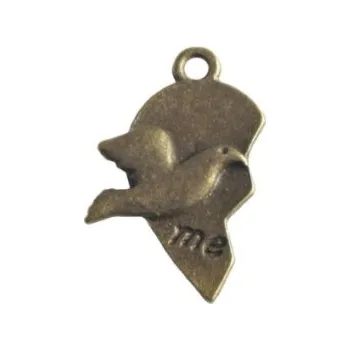 Přívěsek Přívěsek půl srdce s ptáčkem 26x20mm 100ks