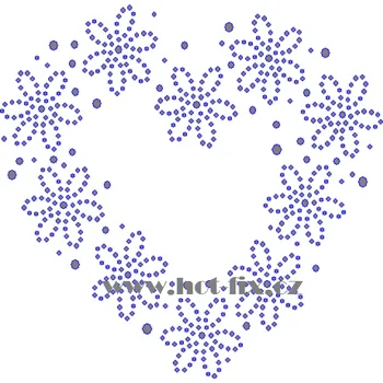 SB030-A - srdce kytky hot-fix nažehlovací potisk na textil, rozměry cca 16,3x14,3cm barva: kameny barva 101 Crystal /stříbrná